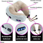 Oreiller de massage cervical électrique portable sans fil en forme de U.